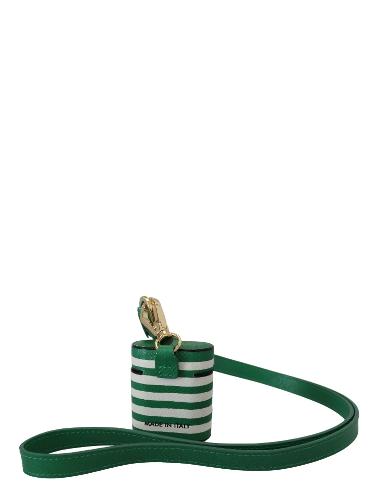 Green Leather Strap Gold Metal Logo Airpods Case alternative