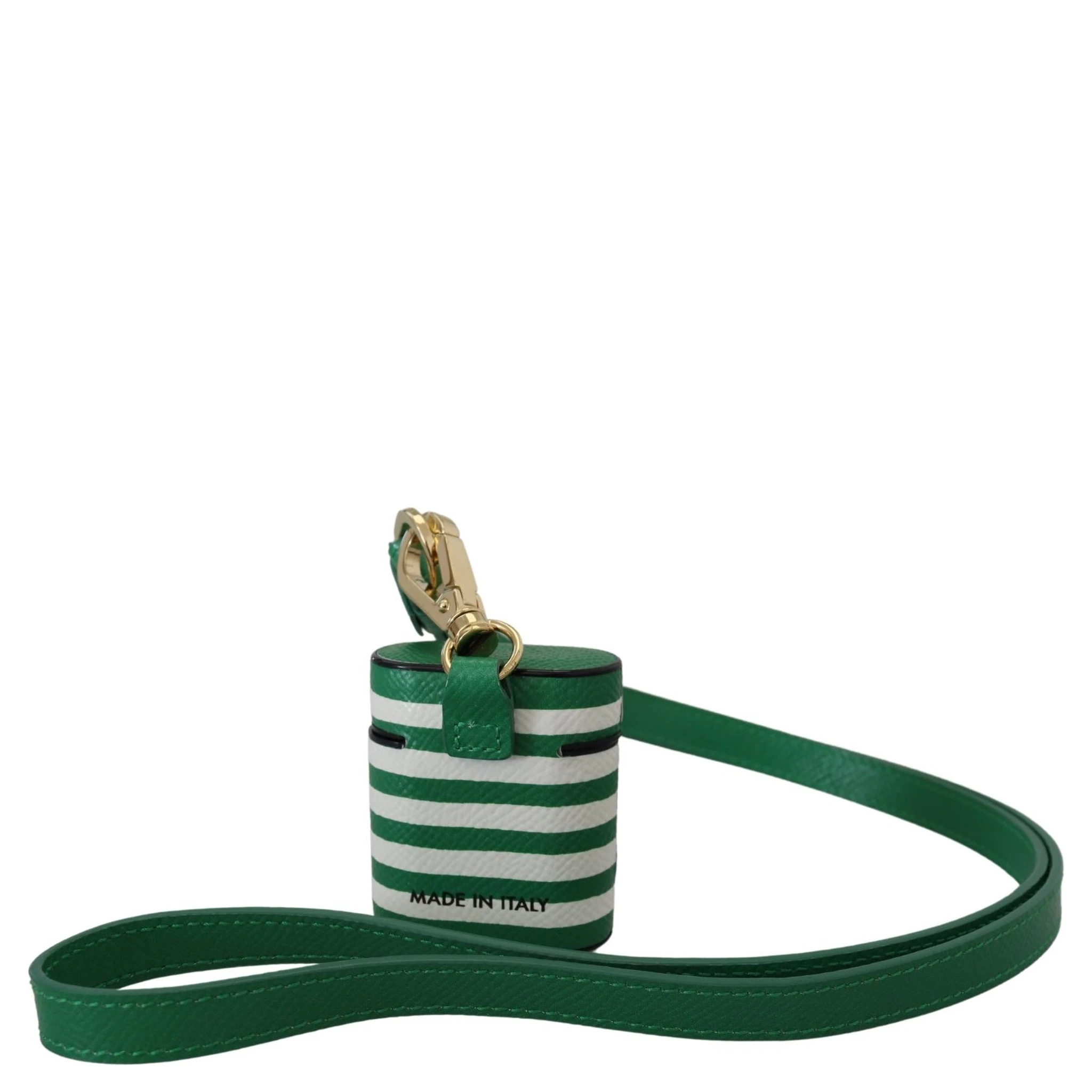 Green Leather Strap Gold Metal Logo Airpods Case