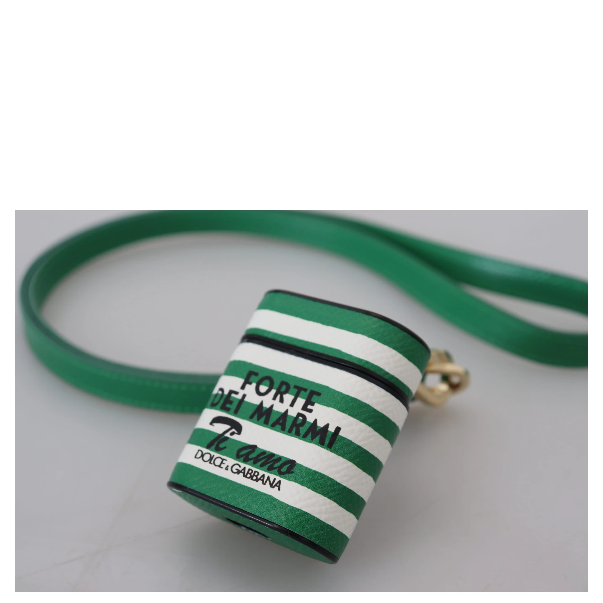 Green Leather Strap Gold Metal Logo Airpods Case