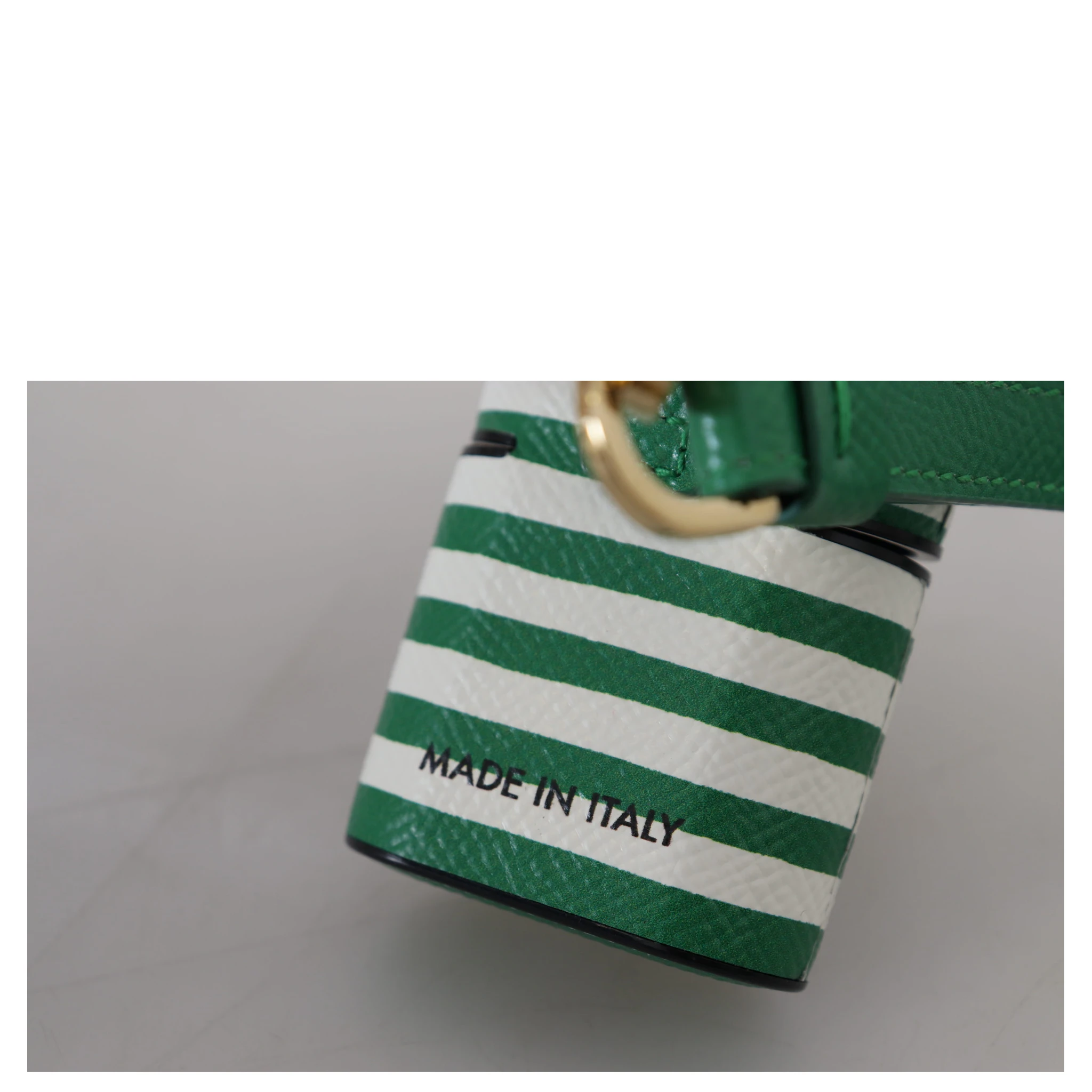 Green Leather Strap Gold Metal Logo Airpods Case