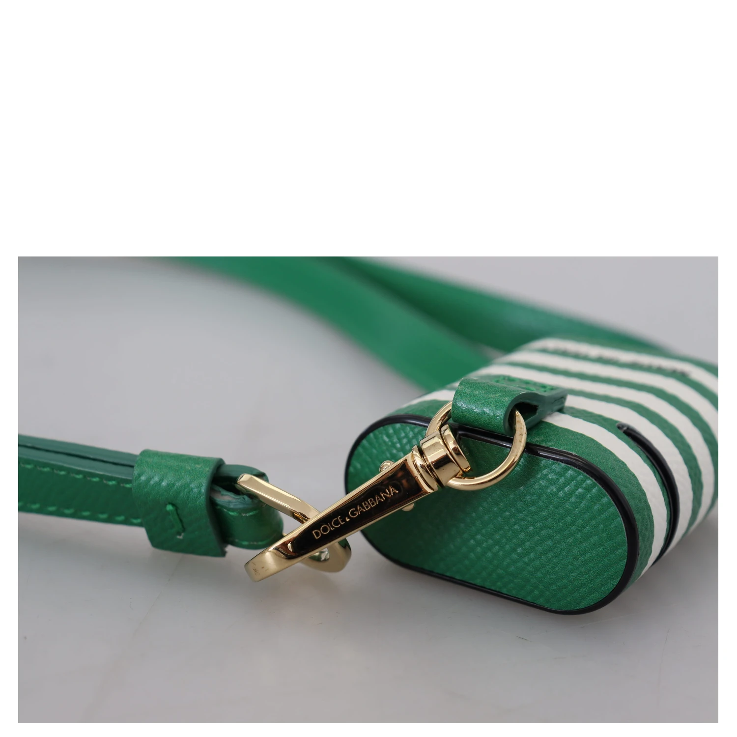 Green Leather Strap Gold Metal Logo Airpods Case