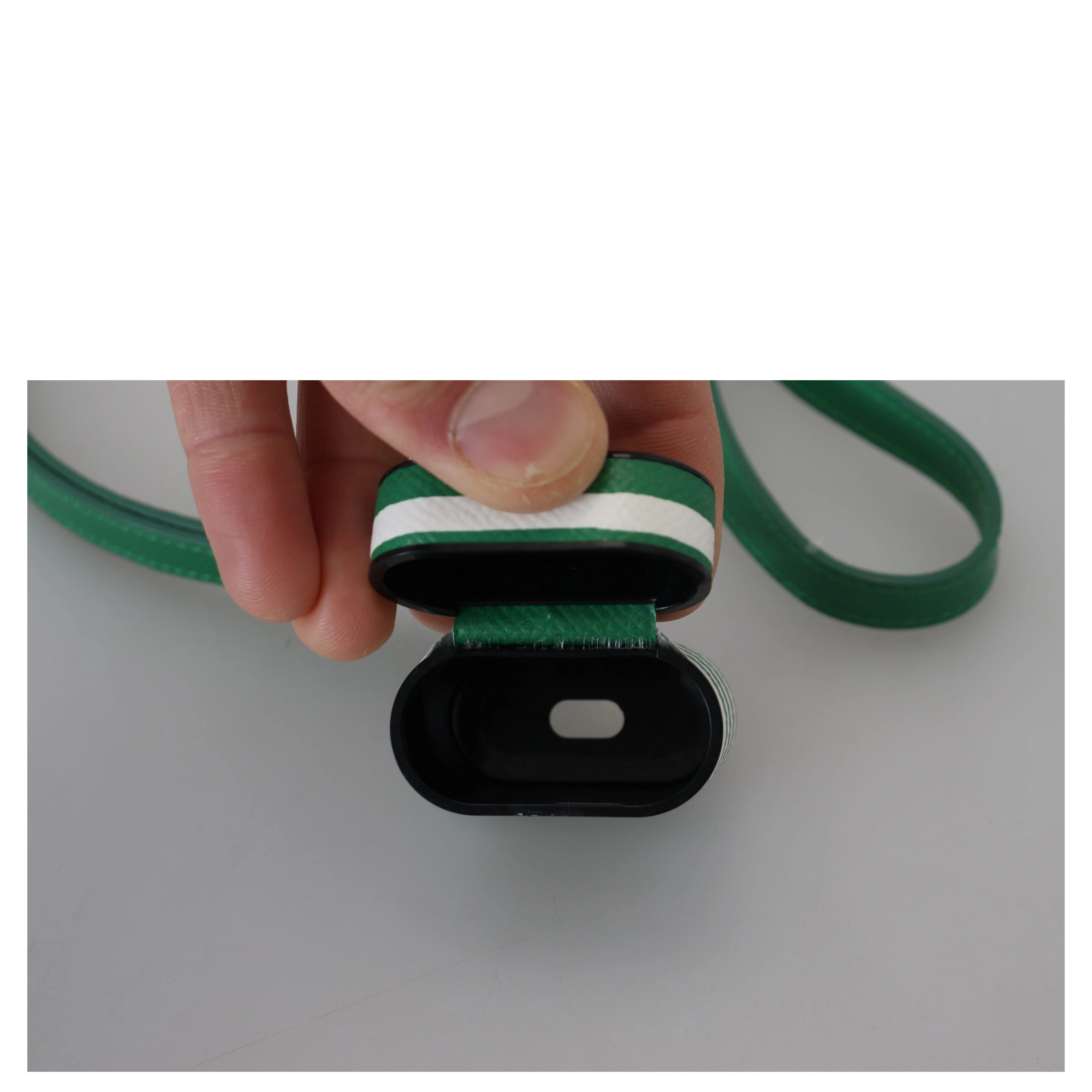 Green Leather Strap Gold Metal Logo Airpods Case