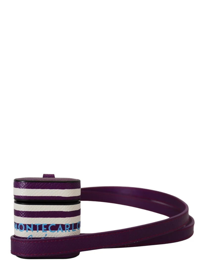 Purple Leather Strap Gold Metal Logo Airpods Case