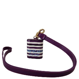 Purple Leather Strap Gold Metal Logo Airpods Case