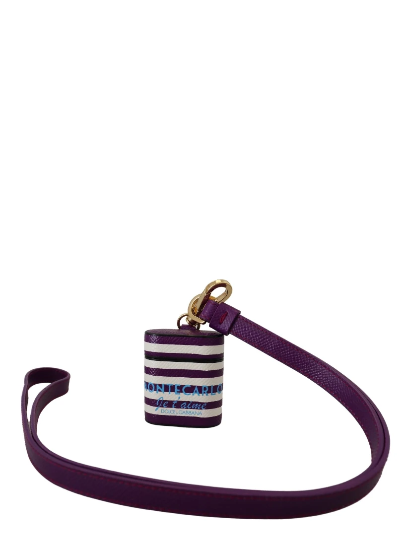 Purple Leather Strap Gold Metal Logo Airpods Case