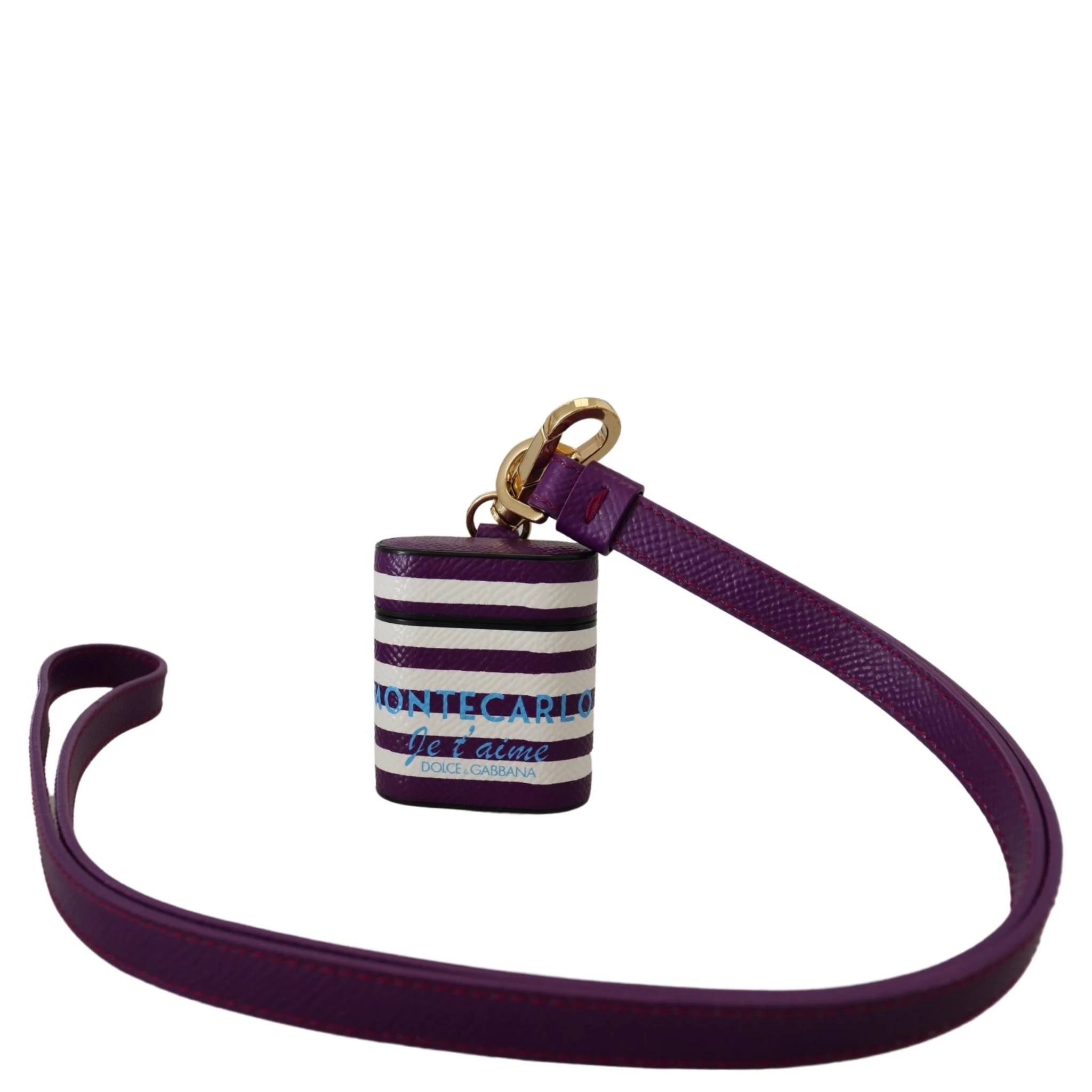 Purple Leather Strap Gold Metal Logo Airpods Case