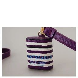 Purple Leather Strap Gold Metal Logo Airpods Case