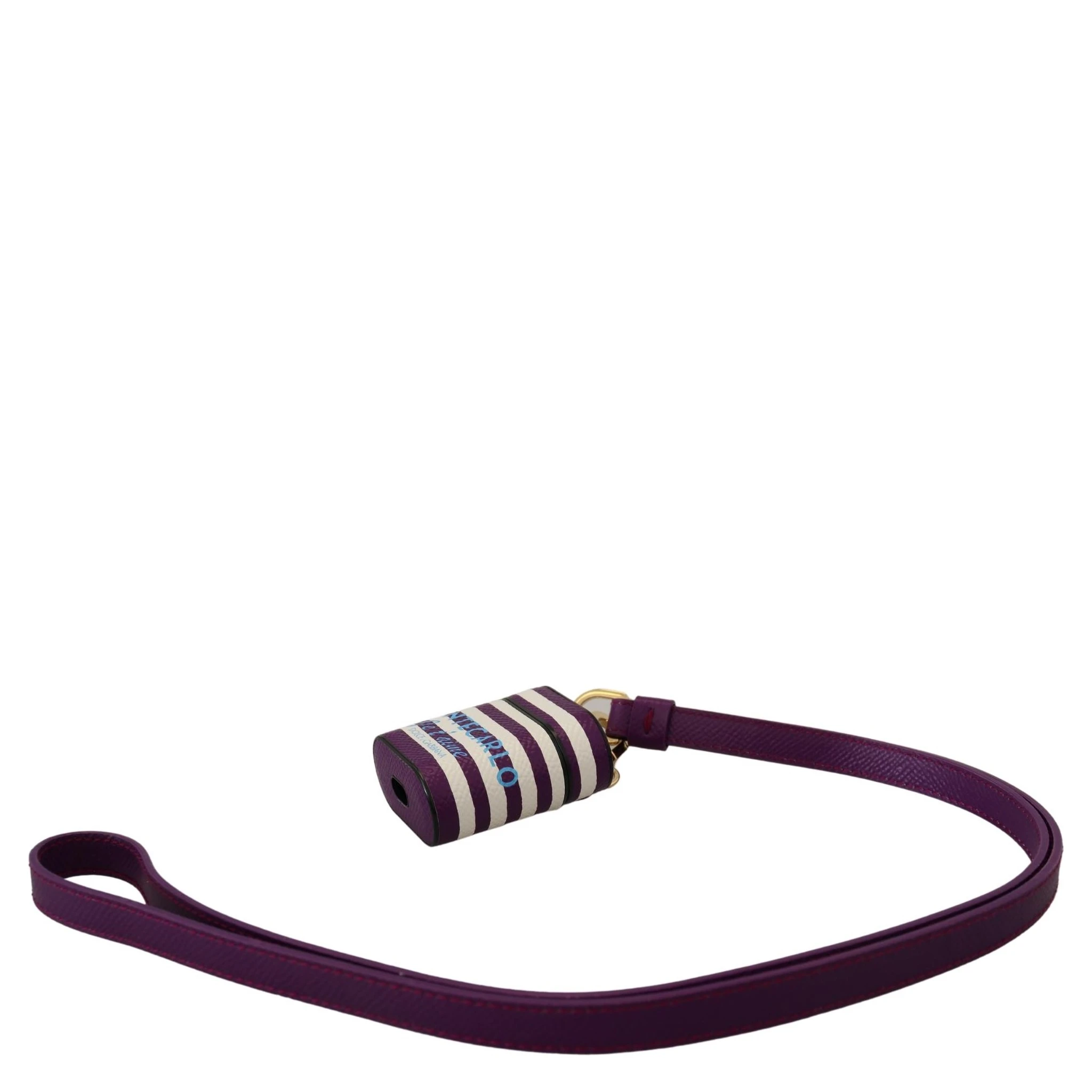 Purple Leather Strap Gold Metal Logo Airpods Case