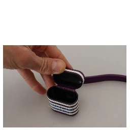 Purple Leather Strap Gold Metal Logo Airpods Case