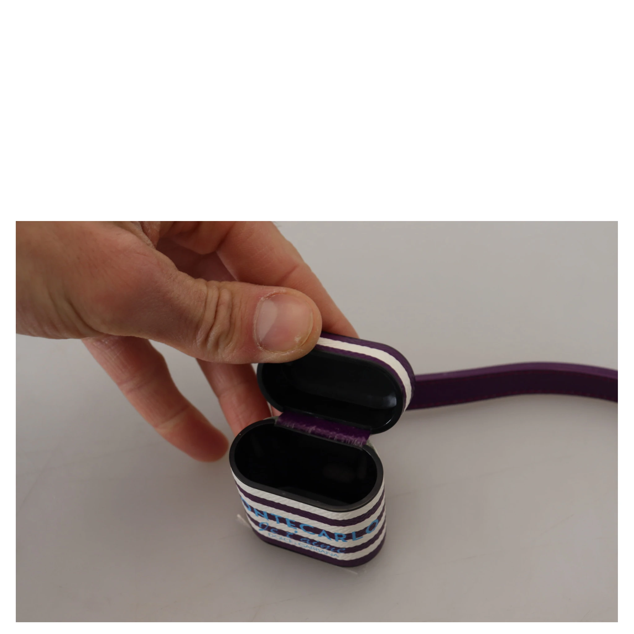 Purple Leather Strap Gold Metal Logo Airpods Case