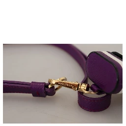 Purple Leather Strap Gold Metal Logo Airpods Case