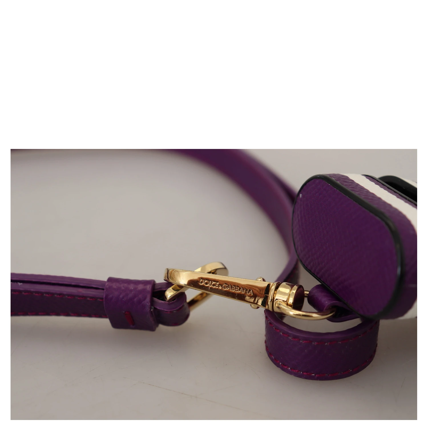 Purple Leather Strap Gold Metal Logo Airpods Case