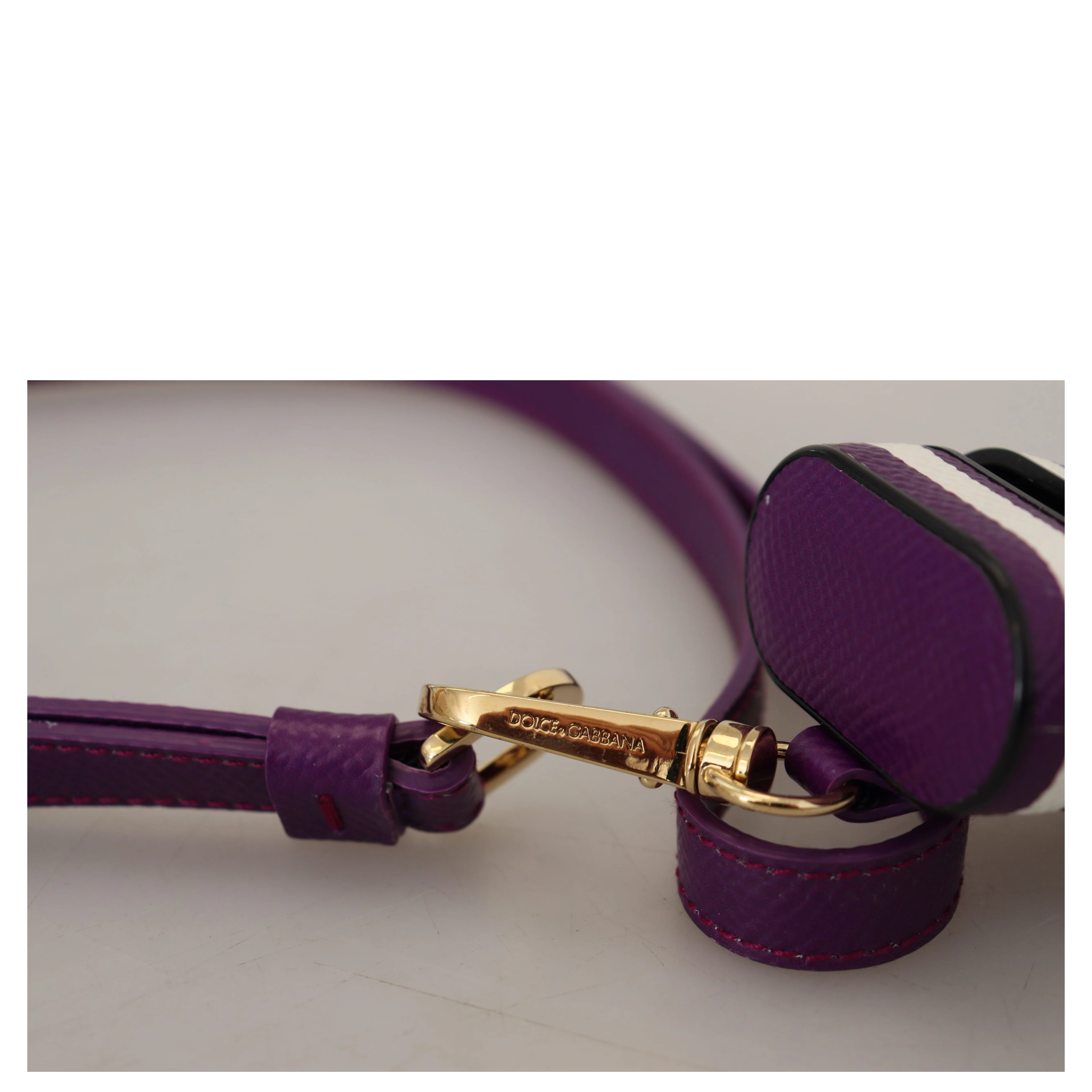 Purple Leather Strap Gold Metal Logo Airpods Case
