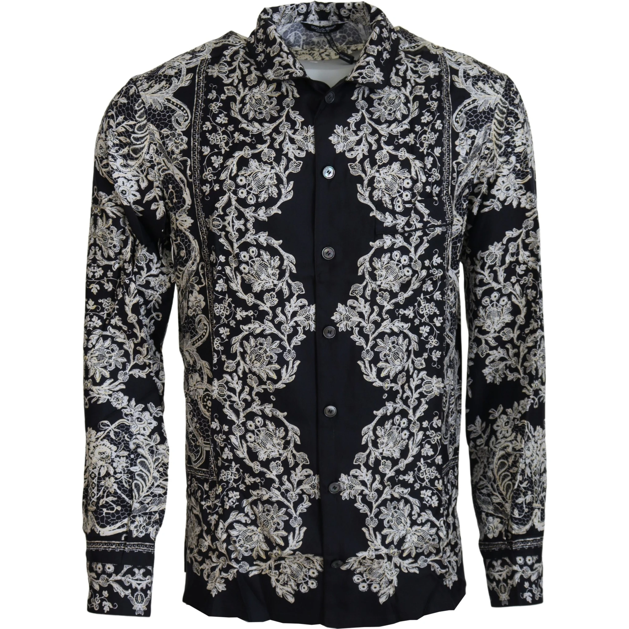 Blue Silk Floral Baroque Satin Casual Shirt