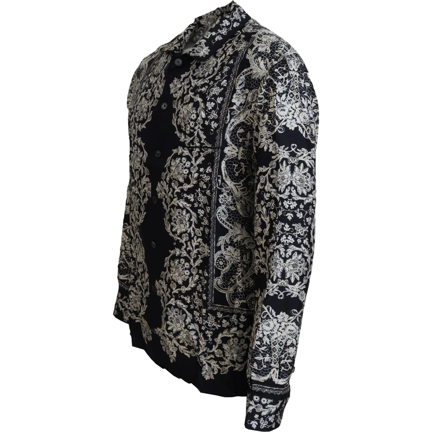 Blue Silk Floral Baroque Satin Casual Shirt