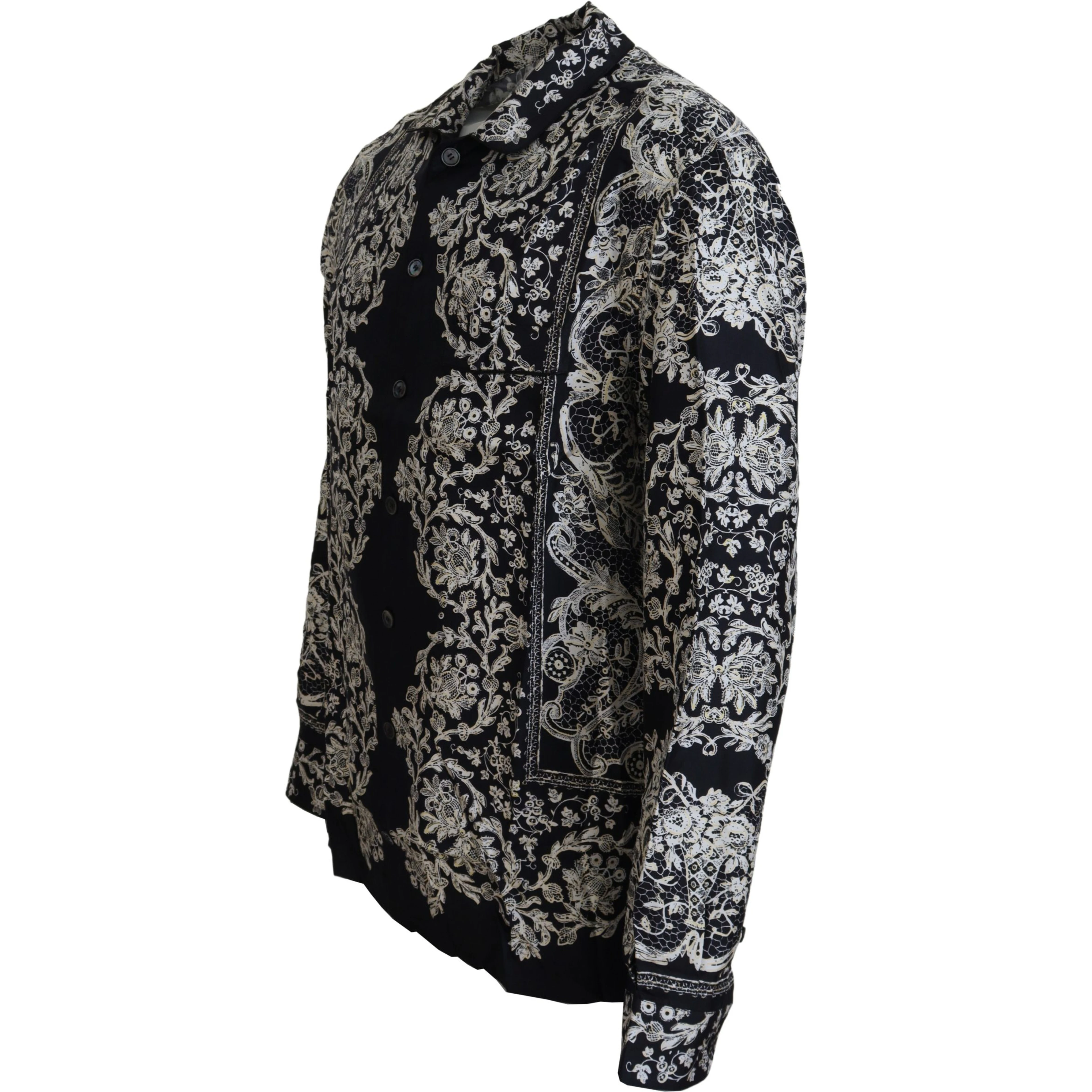 Blue Silk Floral Baroque Satin Casual Shirt