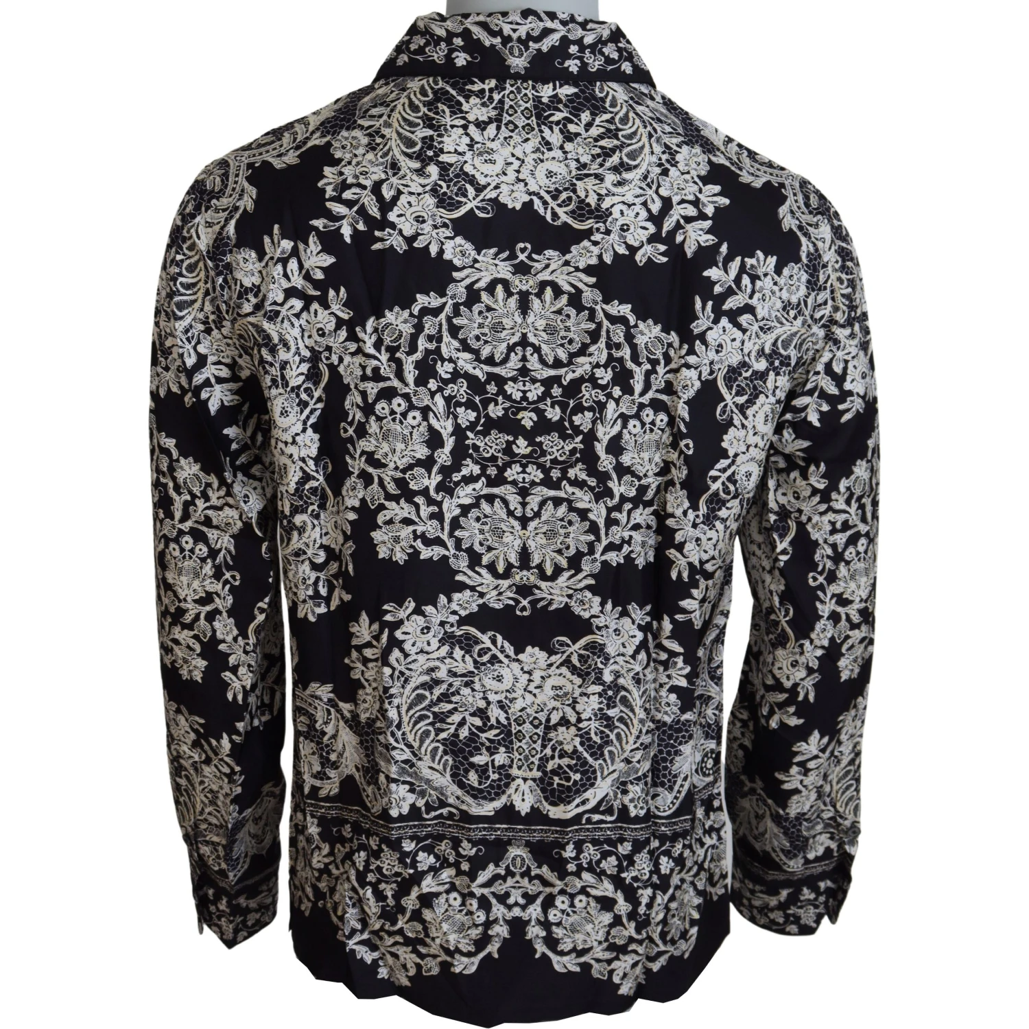 Blue Silk Floral Baroque Satin Casual Shirt