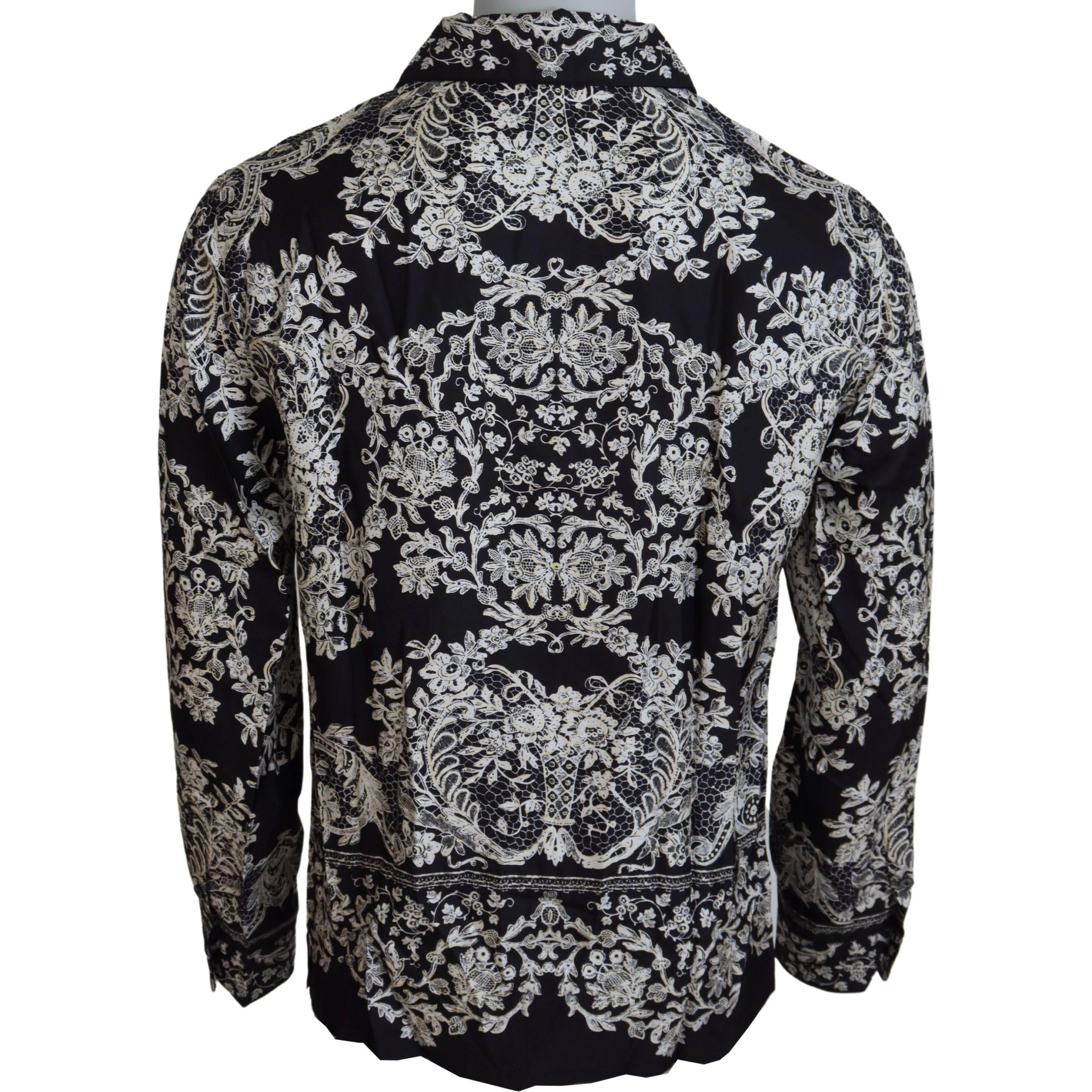 Blue Silk Floral Baroque Satin Casual Shirt