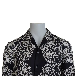 Blue Silk Floral Baroque Satin Casual Shirt