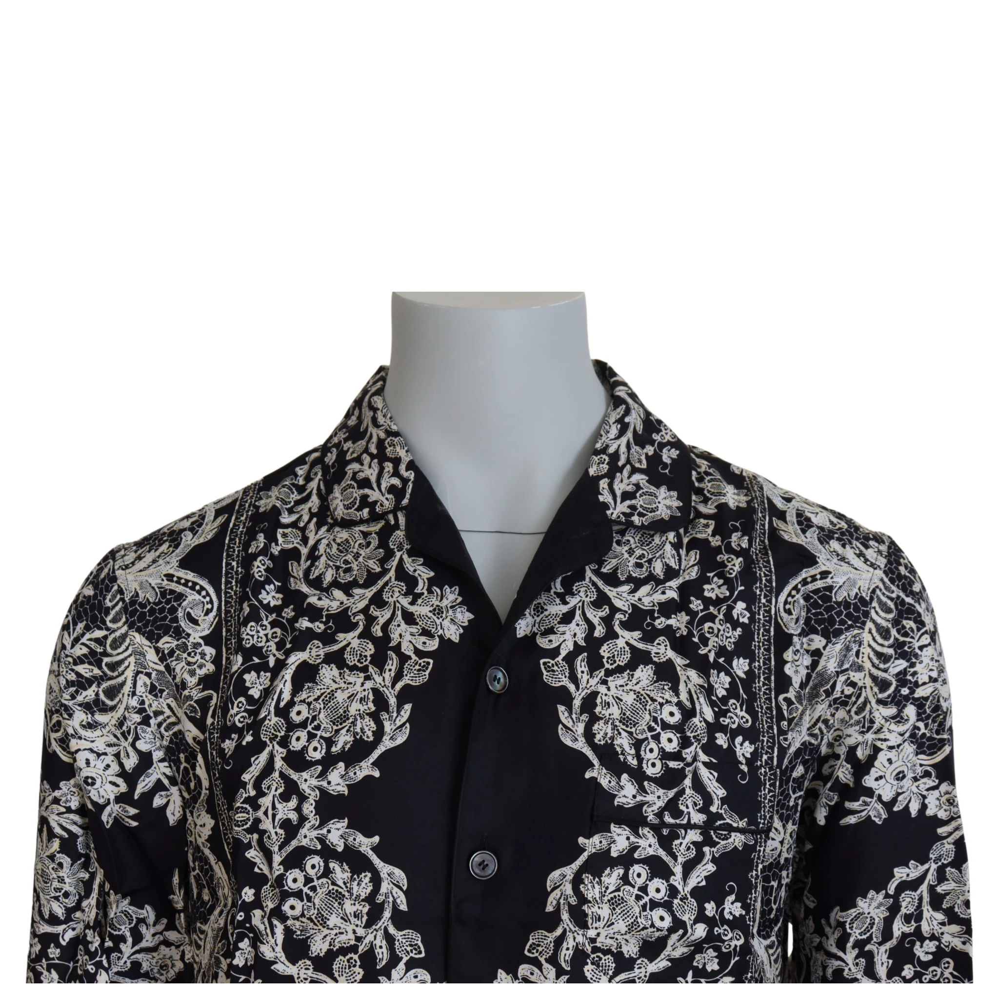Blue Silk Floral Baroque Satin Casual Shirt