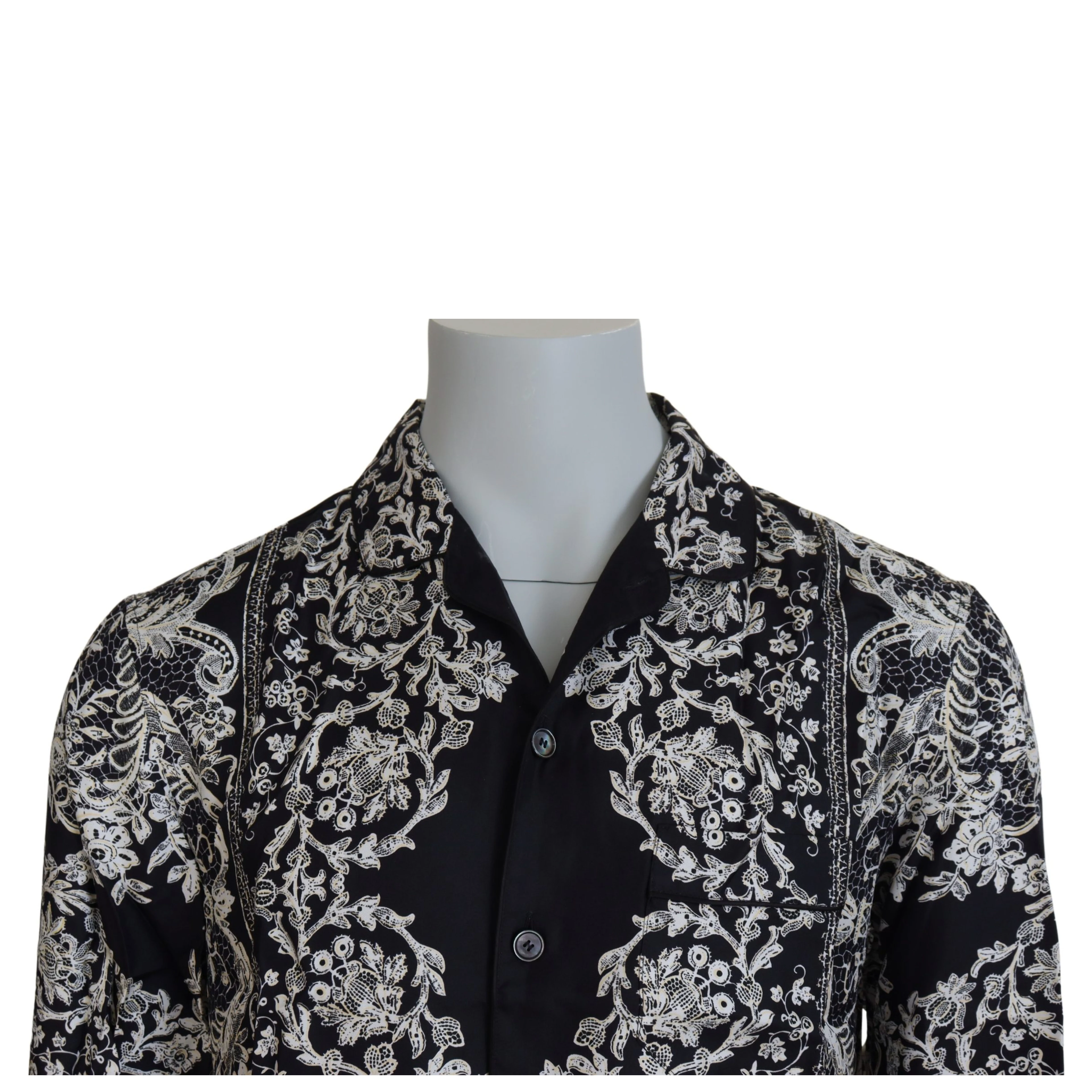 Blue Silk Floral Baroque Satin Casual Shirt