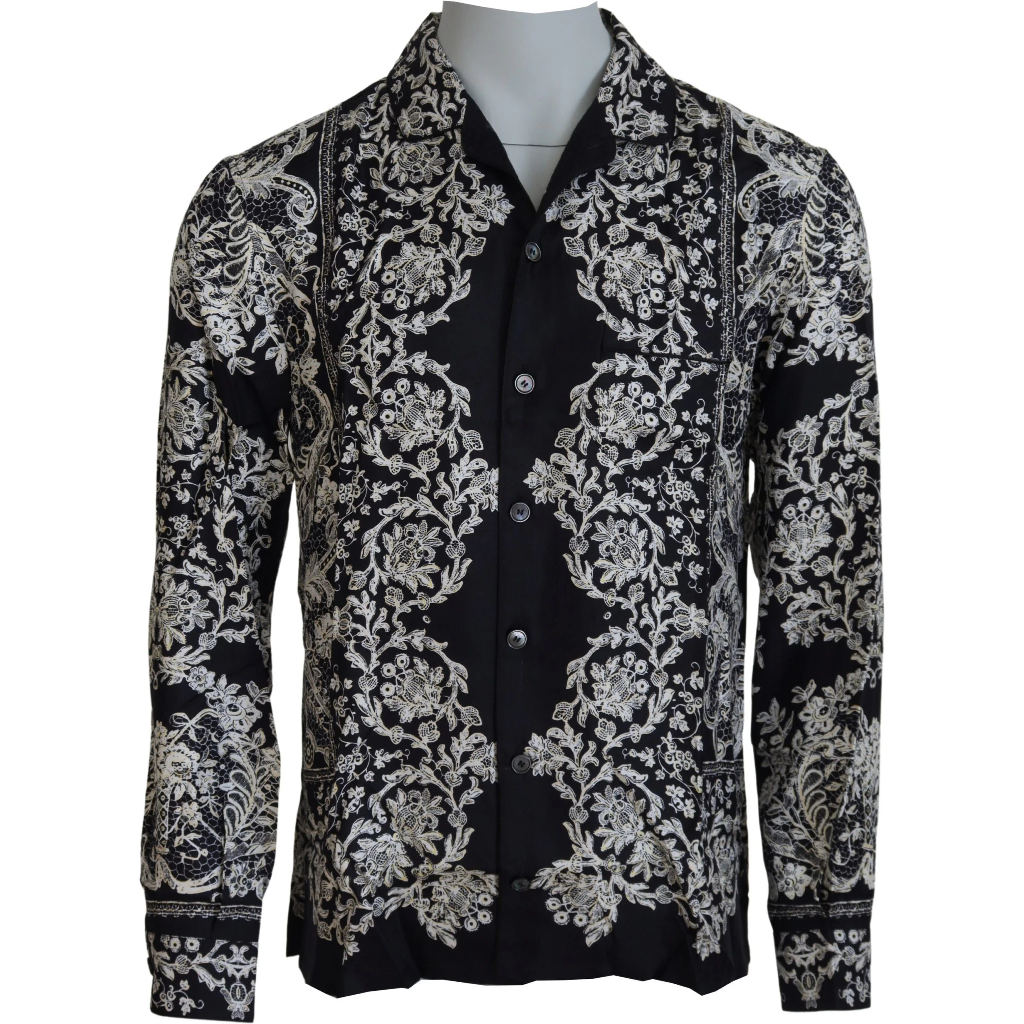 Blue Silk Floral Baroque Satin Casual Shirt