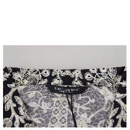 Blue Silk Floral Baroque Satin Casual Shirt