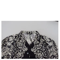 Blue Silk Floral Baroque Satin Casual Shirt