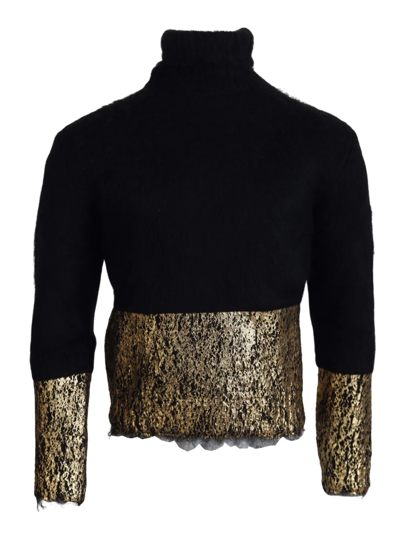 Black Gold Turtleneck Mohair Pullover Mens Sweater