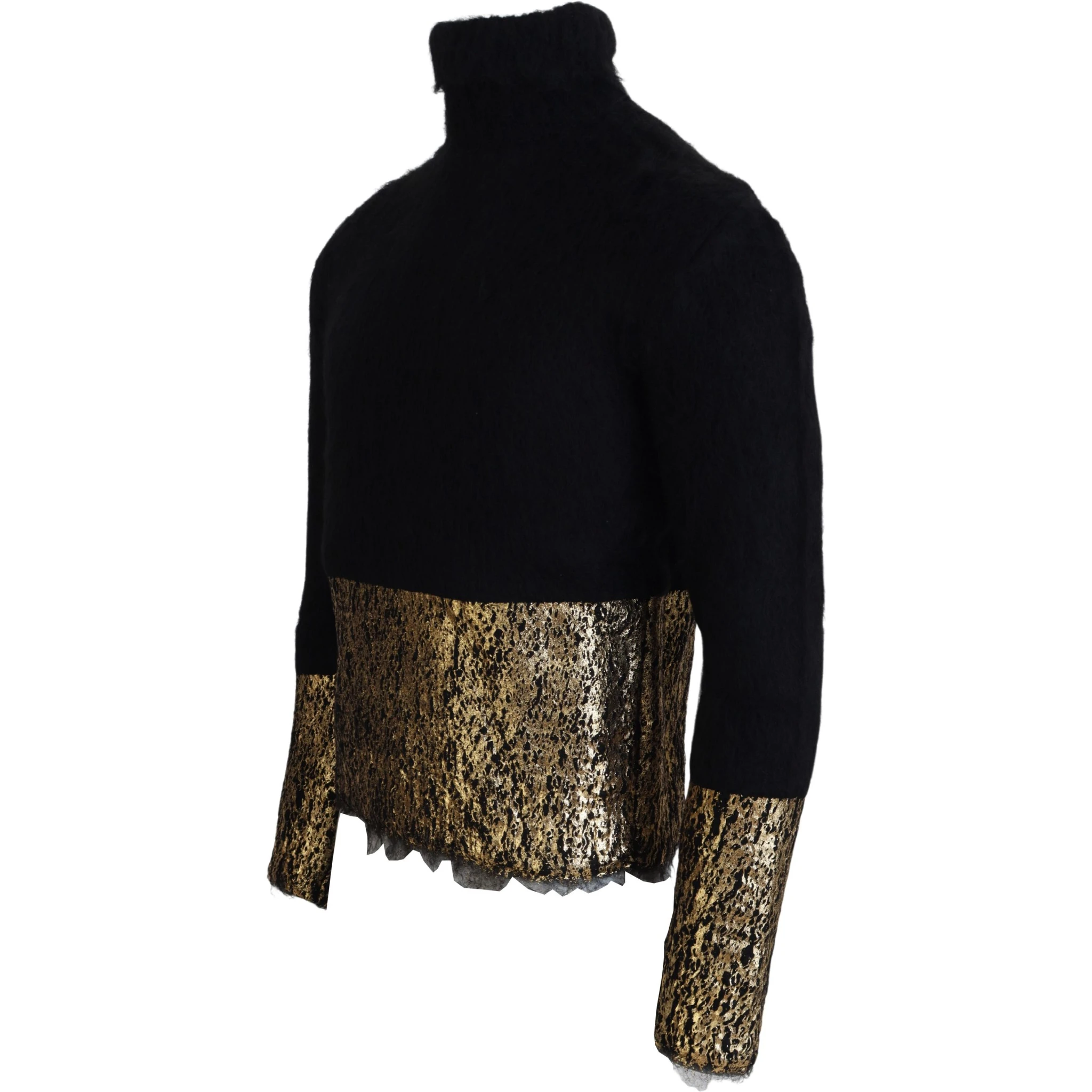 Black Gold Turtleneck Mohair Pullover Mens Sweater