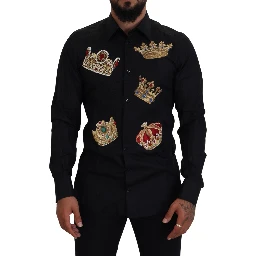 Black Gold Crown Slim Fit Dress Formal Shirt