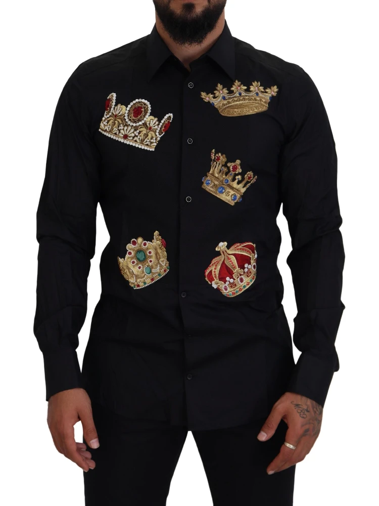 Black Gold Crown Slim Fit Dress Formal Shirt