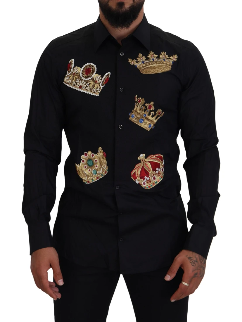 Black Gold Crown Slim Fit Dress Formal Shirt
