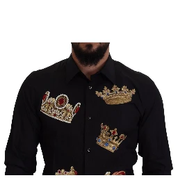 Black Gold Crown Slim Fit Dress Formal Shirt