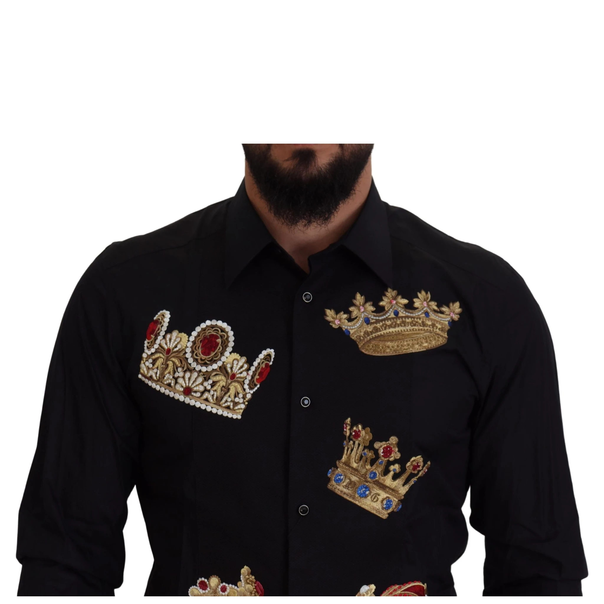 Black Gold Crown Slim Fit Dress Formal Shirt