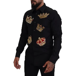 Black Gold Crown Slim Fit Dress Formal Shirt
