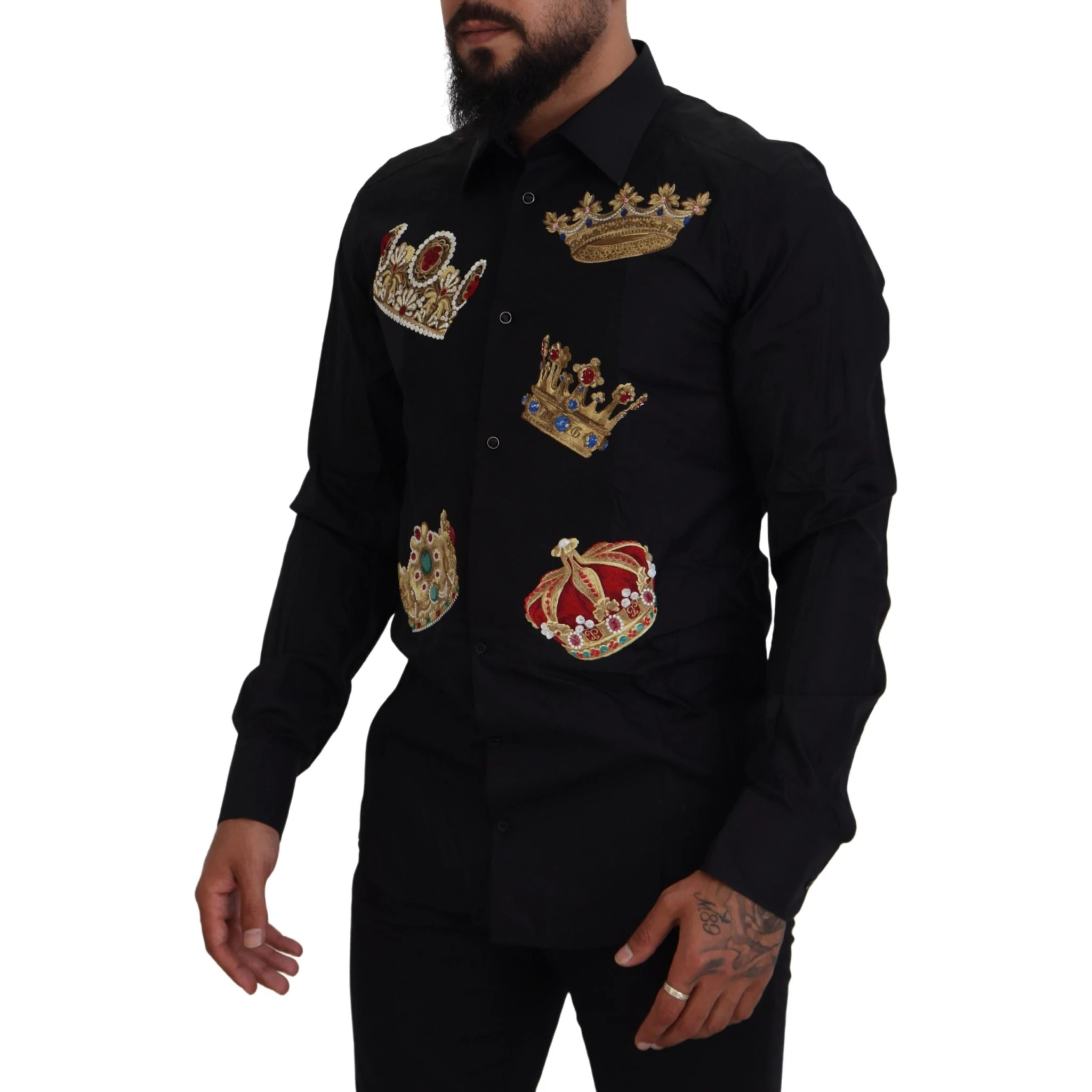 Black Gold Crown Slim Fit Dress Formal Shirt