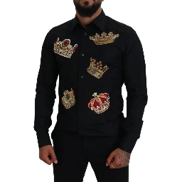 Black Gold Crown Slim Fit Dress Formal Shirt