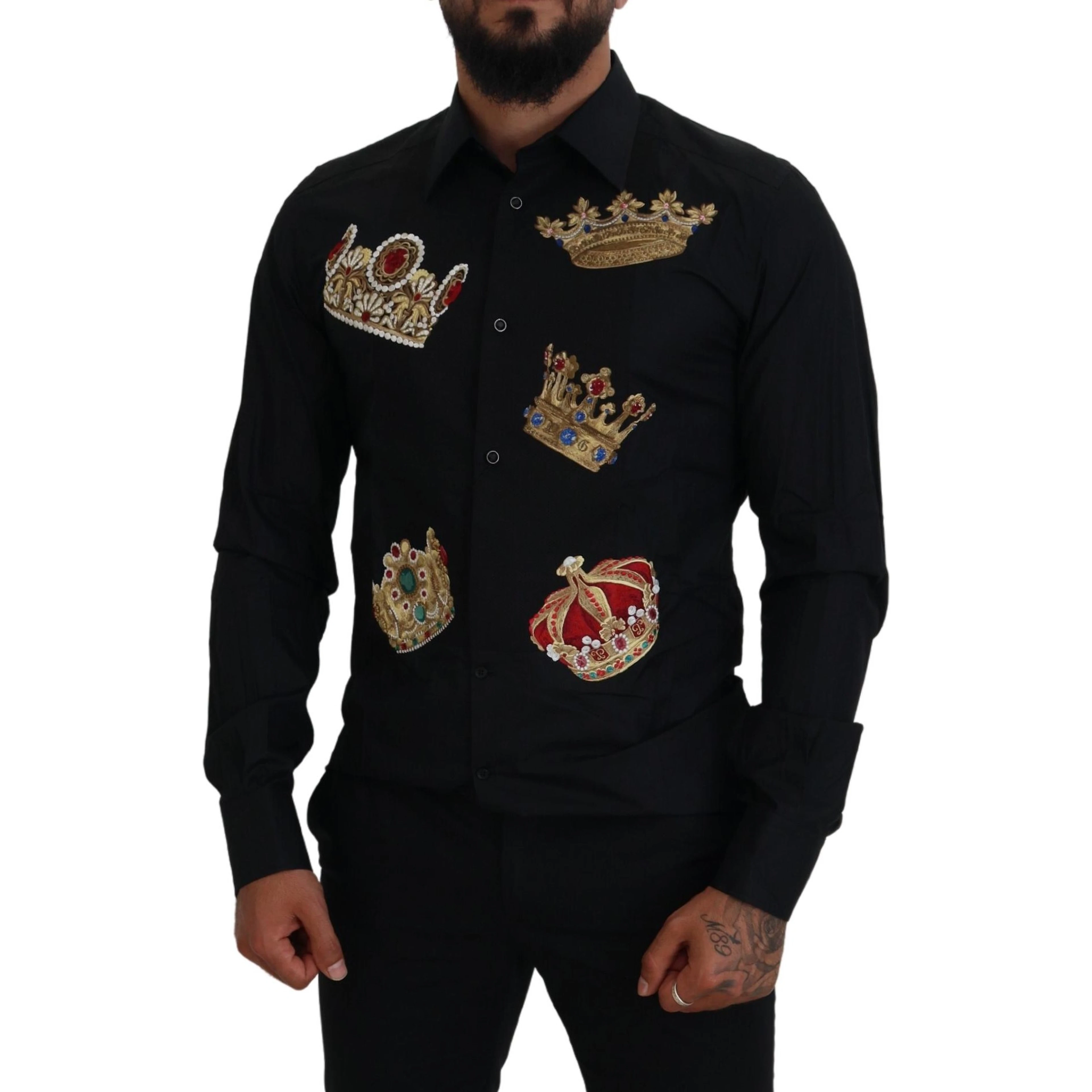 Black Gold Crown Slim Fit Dress Formal Shirt