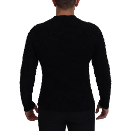 Black Wool V-neck Knitted Pullover Sweater
