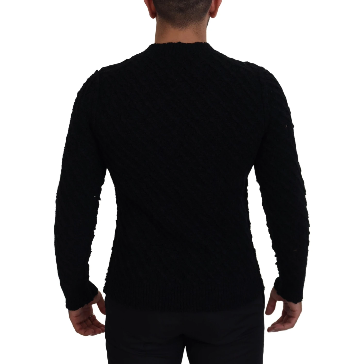 Black Wool V-neck Knitted Pullover Sweater