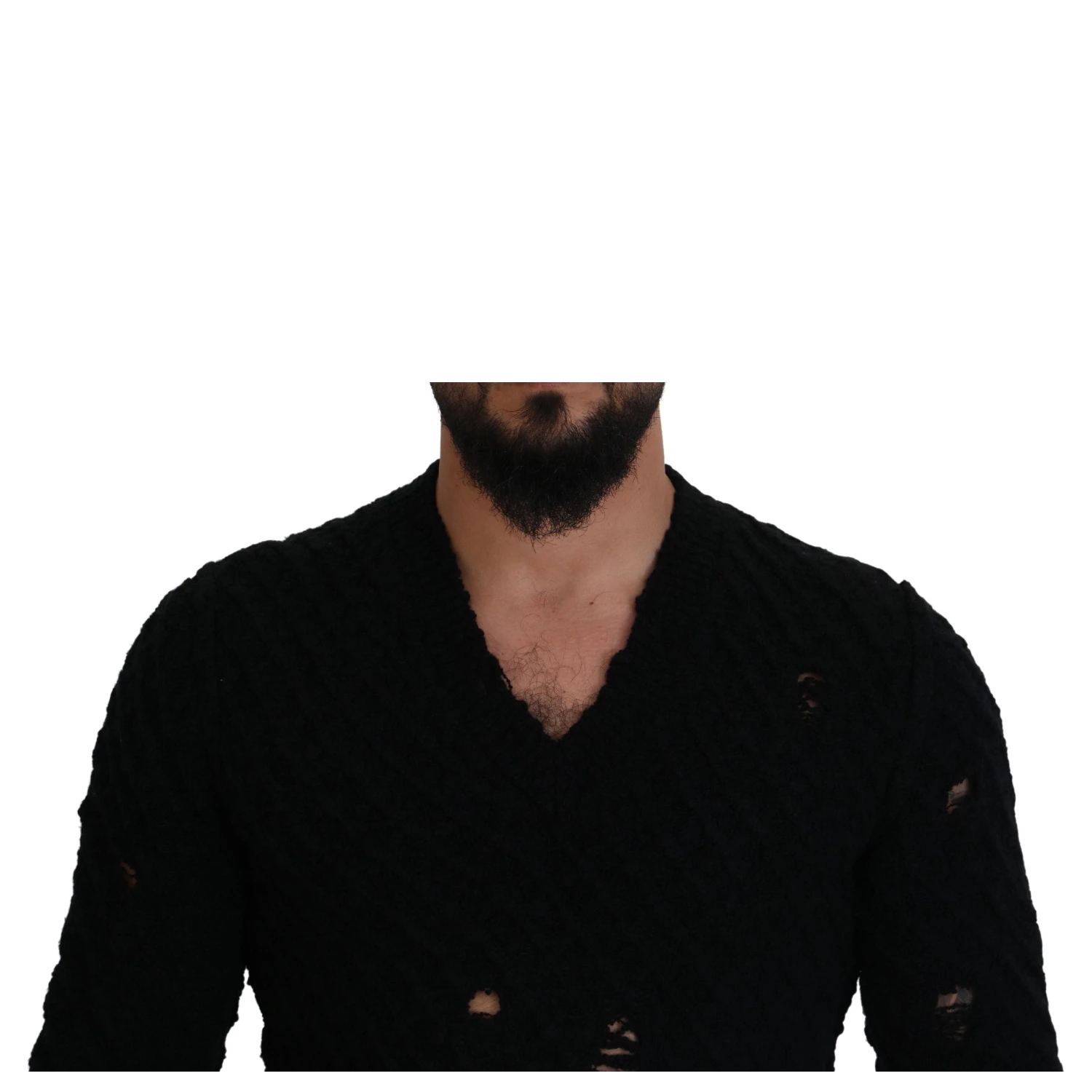 Black Wool V-neck Knitted Pullover Sweater