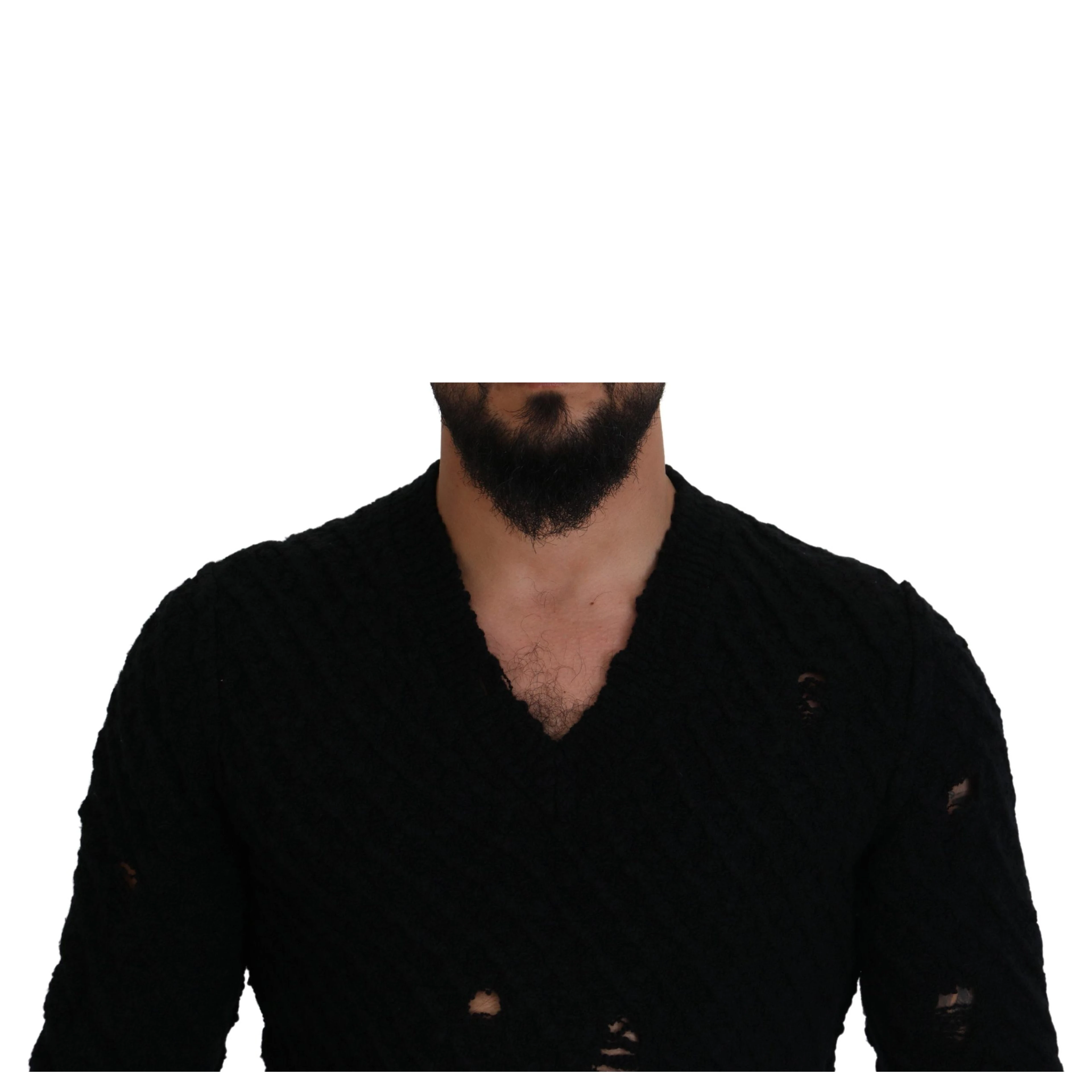 Black Wool V-neck Knitted Pullover Sweater