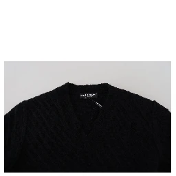 Black Wool V-neck Knitted Pullover Sweater