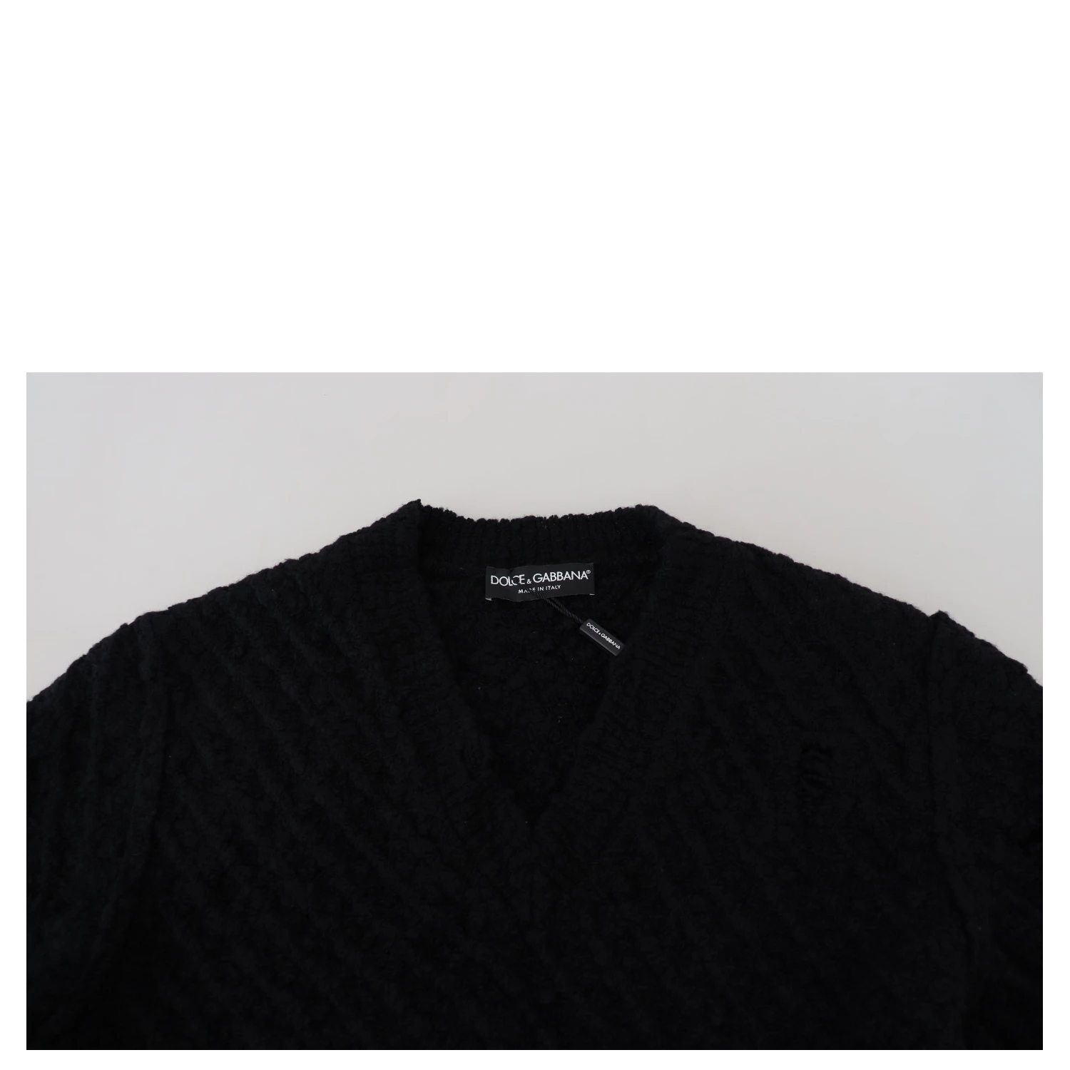 Black Wool V-neck Knitted Pullover Sweater