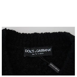 Black Wool V-neck Knitted Pullover Sweater