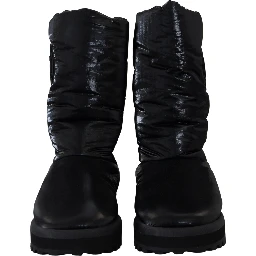 Black Boots Padded Mid Calf Winter Shoes