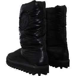 Black Boots Padded Mid Calf Winter Shoes
