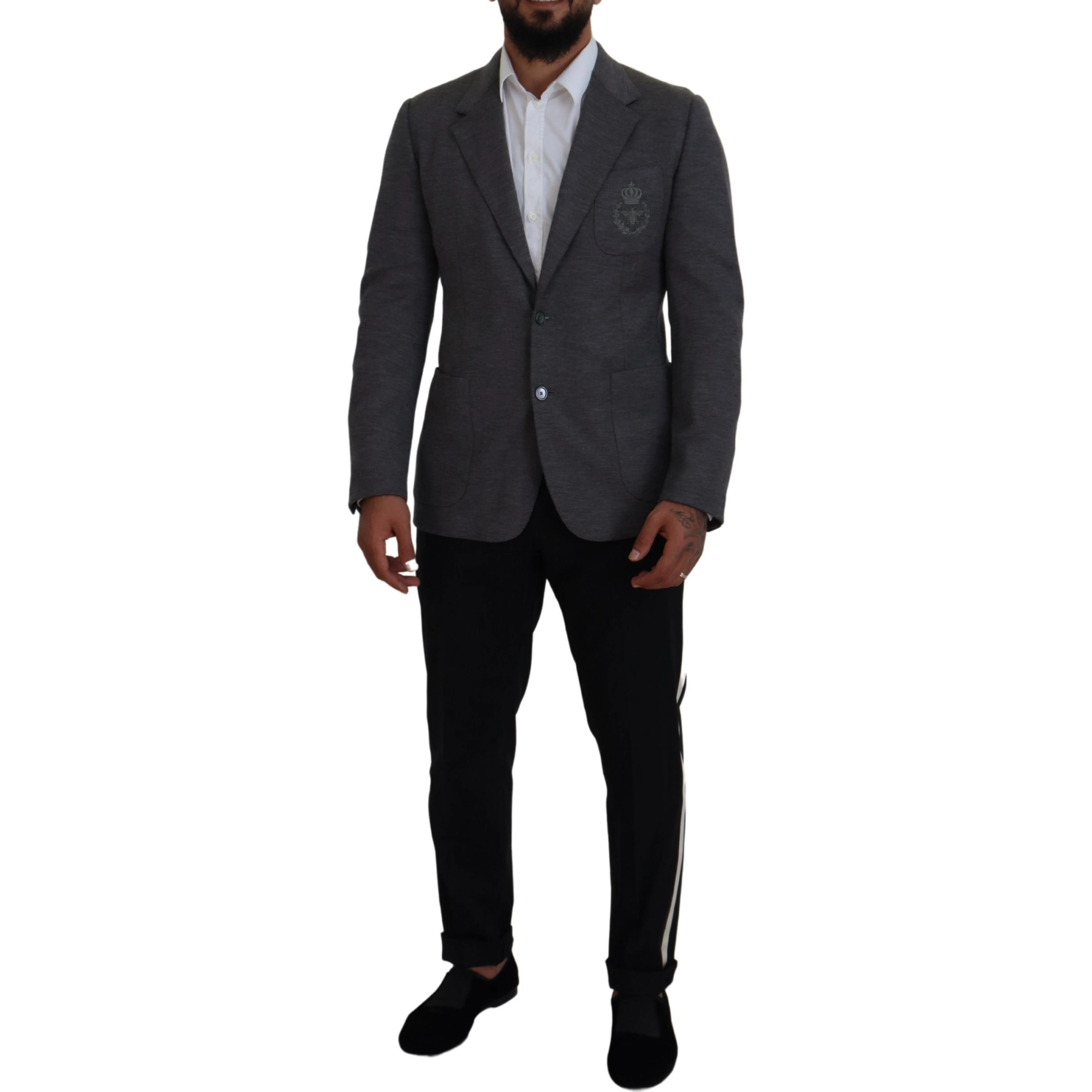 Gray Wool Stretch Slim Fit Jacket Blazer