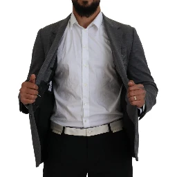Gray Wool Stretch Slim Fit Jacket Blazer